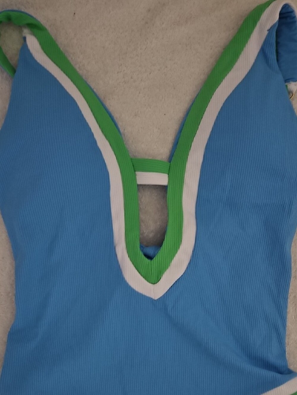 New BECCA Blue One-Piece Swimsuit with Green & White Trim - Picture 4 of 6